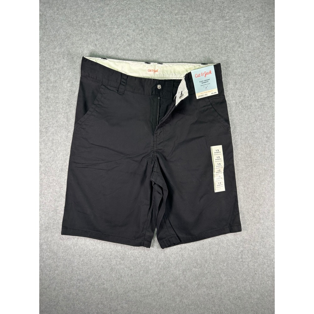 Cat & Jack Boys Size 12 Flat Front Chino Shorts Black Stretch Adjustable Waist